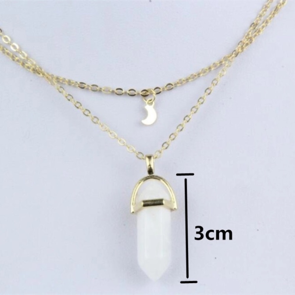 White Crystal Gold Moon Layer Choker - Picture 2 of 5